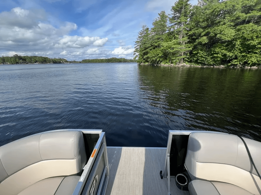 Scenic lake and forest from pontoon boat