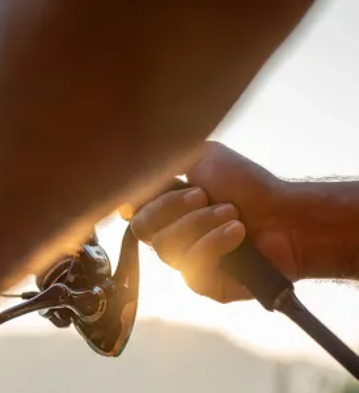 Fishing rod held during sunset