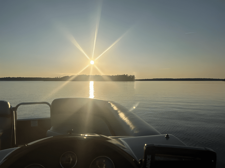 Serene sunrise view from a boat
